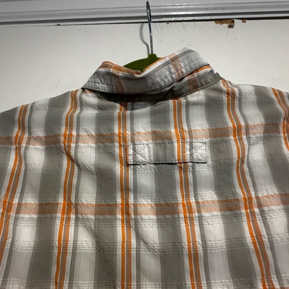 LL Bean Mens Medium Regular Vented Back Grey/orange plaid Button Up Seersucker. - Picture 15 of 16